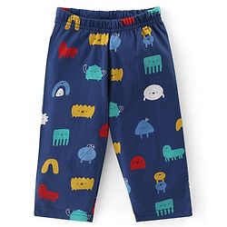 Babyhug Cotton Knit Half Sleeves Printed Night Suit  - Navy Blue