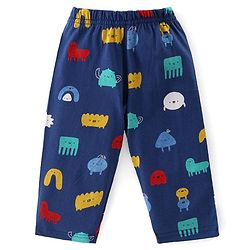 Babyhug Cotton Knit Half Sleeves Printed Night Suit  - Navy Blue