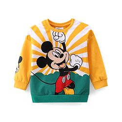 Babyhug Disney Cotton Knit Full Sleeves T-Shirt & Lounge Pants Set With Mickey Mouse Graphics - Yellow