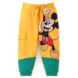 Babyhug Disney Cotton Knit Full Sleeves T-Shirt & Lounge Pants Set With Mickey Mouse Graphics - Yellow