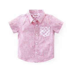 Babyhug Cotton Woven Half Sleeves Striped Regular Collar Shirt & Shorts Set - Pink & Beige