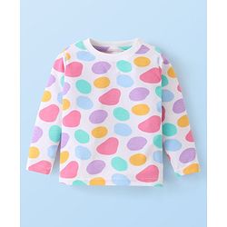 Babyhug Cotton Knit Full Sleeves Printed  Night Suit - White