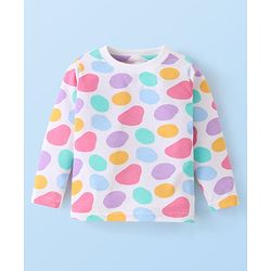 Babyhug Cotton Knit Full Sleeves Printed  Night Suit - White
