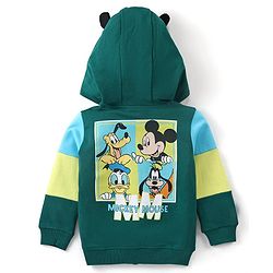 Babyhug Disney Full Sleeves Front Open Hooded Sweatshirt with Mickey Mouse and Friends Graphics & Patch Pocket Detailing- Green