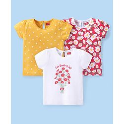 Babyhug Cotton Knit Half Sleeves T-Shirts with Floral & Polka Dots Print Pack of 3 - Multicolor
