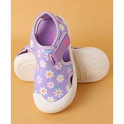 Cute Walk by Babyhug Slip On Sandals with Velcro Closure Floral Print - Purple