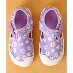 Cute Walk by Babyhug Slip On Sandals with Velcro Closure Floral Print - Purple
