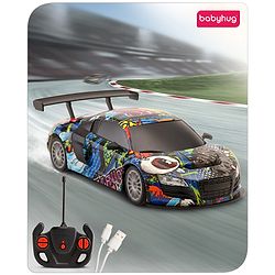 Babyhug 1:24 High-Speed RC Car with Graffiti Design & Rechargeable Battery|Durable Build, USB Charger & Smooth Controls|Indoor-Outdoor Play|4+ Years|BIS Certified|L*B*H: 18x9x5.5 cm|Military Green