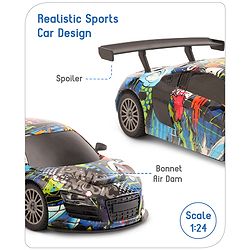 Babyhug 1:24 High-Speed RC Car with Graffiti Design & Rechargeable Battery|Durable Build, USB Charger & Smooth Controls|Indoor-Outdoor Play|4+ Years|BIS Certified|L*B*H: 18x9x5.5 cm|Military Green