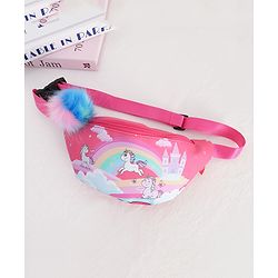 Babyhug Unicorn Print Multipurpose Chest Bag with Adjustable Straps Pink - Height 14 cm