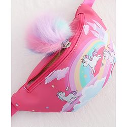 Babyhug Unicorn Print Multipurpose Chest Bag with Adjustable Straps Pink - Height 14 cm