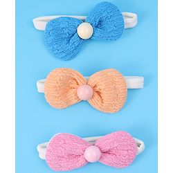 Babyhug Headbands with Bow Applique Pack of 3 Free Size - Blue Pink & Orange