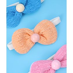 Babyhug Headbands with Bow Applique Pack of 3 Free Size - Blue Pink & Orange