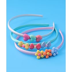 Babyhug Heart Flower & Bow Motifs Hair Bands Set of 3 - Green Pink & Beige