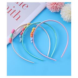 Babyhug Heart Flower & Bow Motifs Hair Bands Set of 3 - Green Pink & Beige