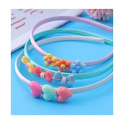 Babyhug Heart Flower & Bow Motifs Hair Bands Set of 3 - Green Pink & Beige