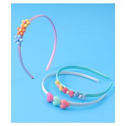 Babyhug Heart Flower & Bow Motifs Hair Bands Set of 3 - Green Pink & Beige