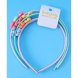 Babyhug Heart Flower & Bow Motifs Hair Bands Set of 3 - Green Pink & Beige