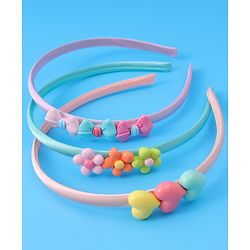 Babyhug Bow Flower & Heart Motifs Hair Bands Set of 3 - Peach Green and Pink