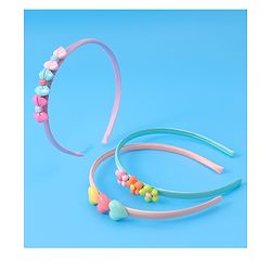 Babyhug Bow Flower & Heart Motifs Hair Bands Set of 3 - Peach Green and Pink