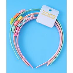 Babyhug Bow Flower & Heart Motifs Hair Bands Set of 3 - Peach Green and Pink