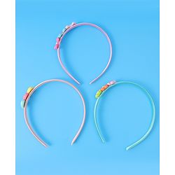 Babyhug Bow Flower & Heart Motifs Hair Bands Set of 3 - Peach Green and Pink
