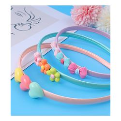 Babyhug Bow Flower & Heart Motifs Hair Bands Set of 3 - Peach Green and Pink