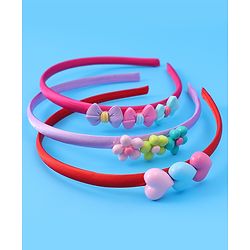 Babyhug Heart Flower & Bow Motifs Hair Bands Set of 3 - Fushia Purple & Pink
