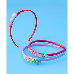 Babyhug Heart Flower & Bow Motifs Hair Bands Set of 3 - Fushia Purple & Pink
