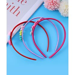 Babyhug Heart Flower & Bow Motifs Hair Bands Set of 3 - Fushia Purple & Pink