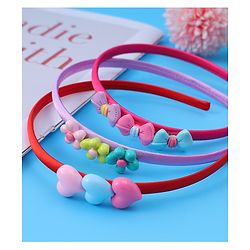 Babyhug Heart Flower & Bow Motifs Hair Bands Set of 3 - Fushia Purple & Pink