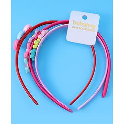 Babyhug Heart Flower & Bow Motifs Hair Bands Set of 3 - Fushia Purple & Pink