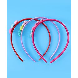 Babyhug Heart Flower & Bow Motifs Hair Bands Set of 3 - Fushia Purple & Pink
