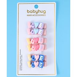 Babyhug Hair Pins And Clips with Love Applique Pack of 6 Free Size - Multicolor