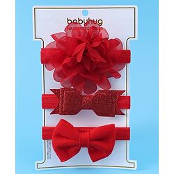 Babyhug Headbands With Bow & Floral Applique Pack Of 3 - Red