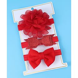 Babyhug Headbands With Bow & Floral Applique Pack Of 3 - Red