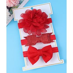 Babyhug Headbands With Bow & Floral Applique Pack Of 3 - Red