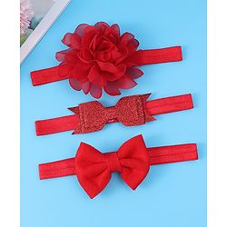 Babyhug Headbands With Bow & Floral Applique Pack Of 3 - Red