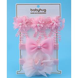 Babyhug Headbands With Bow & Floral Applique Pack Of 3 - Pink