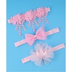 Babyhug Headbands With Bow & Floral Applique Pack Of 3 - Pink