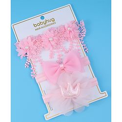 Babyhug Headbands With Bow & Floral Applique Pack Of 3 - Pink