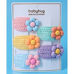 Babyhug Hair Pins And Snap Clips With Floral Applique Pack of 5 - Multicolour