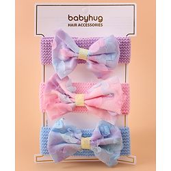 Babyhug Free Size Headbands With Bow Applique Pack of 3 - Pink Purple & Blue