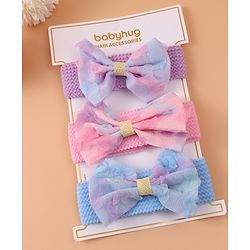 Babyhug Free Size Headbands With Bow Applique Pack of 3 - Pink Purple & Blue