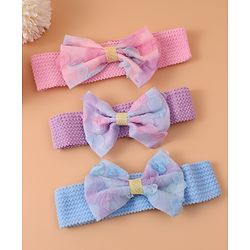 Babyhug Free Size Headbands With Bow Applique Pack of 3 - Pink Purple & Blue