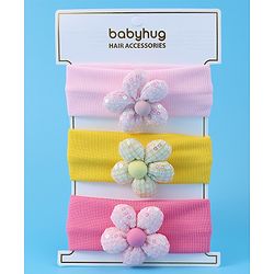 Babyhug Free Size Headbands With Floral Applique Pack of 3 - Pink & Yellow