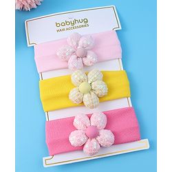 Babyhug Free Size Headbands With Floral Applique Pack of 3 - Pink & Yellow