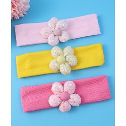 Babyhug Free Size Headbands With Floral Applique Pack of 3 - Pink & Yellow