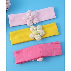 Babyhug Free Size Headbands With Floral Applique Pack of 3 - Pink & Yellow