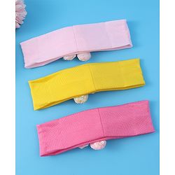 Babyhug Free Size Headbands With Floral Applique Pack of 3 - Pink & Yellow